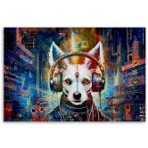 Leinwandbild, Hund im Kopfhörer Abstraktion 