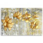 Leinwandbild, Goldene Blumen und Schmetterlinge 