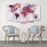 Wandbild 5-teilig, Weltkarte Rot 