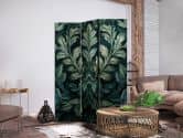 Paravent, Raumteiler freistehend, Trennwand - Dark Green Victorian Leaves - Botanical Carved Composition 