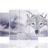 Wandbild 5-teilig, Wolf Nebel Wald Grau 