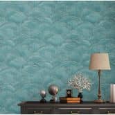 Papier peint design vagues bleu, argent - papier peint intissé moderne pour chambre à coucher, couloir, salon 