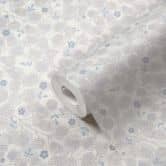 Papier peint fleuri vintage style maison de campagne Papier peint intissé feuilles fleurs scandinaves bleu, blanc, gris 