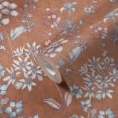 Vintage Tapete Landhaus Pflanzen Vliestapete Orange Grau - Mustertapete Blumen, Blätter 