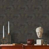 Vliestapete Vintage Barock Schwarz, Gelb - Vlies Tapete Barocktapete mit Ornamenten 