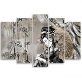 Leinwandbild 5 teilig, Geisha und Bambus 