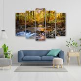 Leinwandbild 5 teilig, Wald Herbst Bach Natur 