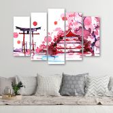5 stuk canvas print, Japan roze landschap 