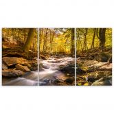 Leinwandbild 3-teilig, Herbstwald Bergbach 