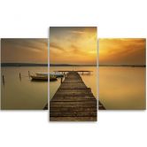 Leinwandbild 3-teilig, Steg Boot See Sonnenuntergang 