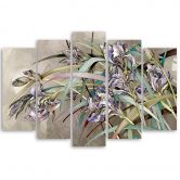 Leinwandbild 5 teilig, Iris Blumen im Wind 