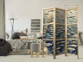 Japanischer Paravent, Raumteiler freistehend, Trennwand - Life in the Ocean in Retro Style 