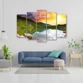 Wandbild 5-teilig, Sonnenuntergang Landschaft See 