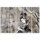 Leinwandbild 5 teilig, Geisha und Bambus 