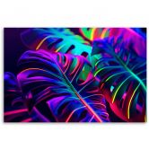 Leinwandbild, Monstera-Blätter in Neonfarben 