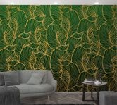 Fototapete mit abstraktem Blattmotiv Grün, Gelb ,Floral 2,70 x 1,59 m 