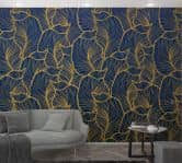 Fototapete mit abstraktem Blattmotiv Blau, Gelb ,Floral 2,70 x 1,59 m 