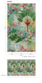 Fototapete mit Blumen und Pfau Grün, Rosa ,Steinoptik 2,70 x 1,59 m 