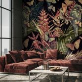 Fototapete Motivtapete Reiher im Tropen-Dschungel mit Schmetterlingen und Orchidee 3,4 x 2,65 m 