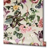 Vliestapete mit Blumenmotiv und Blättern beige, rosa Floral 