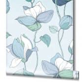 Vliestapete mit Comic-Blumen Look blau, grün Floral 