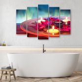 Leinwandbild 5 teilig, Zen Blumen Kerze Wellness 