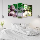 5 stykke lærred Print Buddha Waterfall Forest Green 