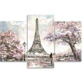 Leinwandbild 3-teilig, Eiffelturm Paris Rosa Gemalt 