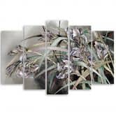 Leinwandbild 5 teilig, Iris Blumen im Wind 