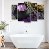 Leinwandbild 5 teilig, Lila Spa Zen Kerze 