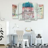 Leinwandbild 5 teilig, Farbiges Haus 
