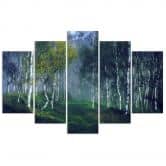 Wandbild 5-teilig, Birkenwald im Nebel Landschaft 