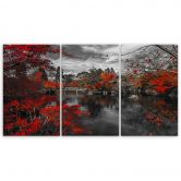 Leinwandbild 3-teilig, Garten Japan Rot 