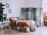 Paravent, Raumteiler freistehend, Trennwand - Astral Calm: Stars Scattered Above Gentle Clouds, 5-teilig - 225x172 cm 