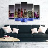 Leinwandbild 5 teilig, Architektur New York Nacht 