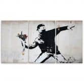 Leinwandbild 3-teilig, Banksy Graffiti Kunst Blumen 