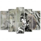 Leinwandbild 5 teilig, Geisha und Bambus 