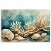 Leinwandbild, Muscheln und Seesterne türkis 