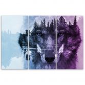 Leinwandbild 3-teilig, Wolf Tiere Wald Violett 