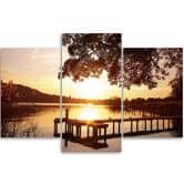 Leinwandbild 3-teilig, Sonnenuntergang See 