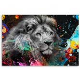 Canvas schilderij, leeuw op kleurrijke achtergrond 