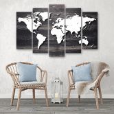 Wandbild 5-teilig, Weltkarte Vintage Grau 