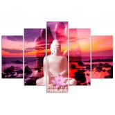 5-delige canvas print, Boeddha zonsondergang zee 