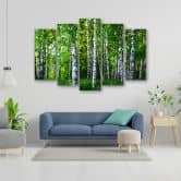 Leinwandbild 5 teilig, Birkenwald Grün 