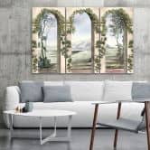 Leinwandbild 3 teilig, Säulen und Bögen mit Efeu 
