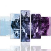 Wandbild 5-teilig, Wald Wolf Tiere Natur 