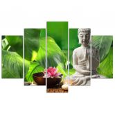 5-delige canvas print Boeddha verlaat bloemen 