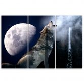 Leinwandbild 3-teilig, Wolf Natur Mond Nebel 