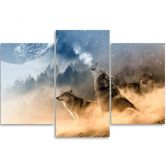 Leinwandbild 3-teilig, Wolf Tiere Wald Nebel 
