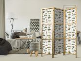 Japanischer Paravent, Raumteiler freistehend, Trennwand - Fish in Beige Tones Presented in Vintage Style 